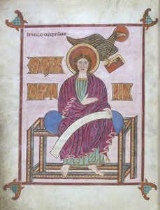 Cott Nero DIV f.209v القديس يوحنا مع رمزه ، من أناجيل Lindisfarne ، 710-721 (ورق) بواسطة مدرسة اللغة الإنجليزية