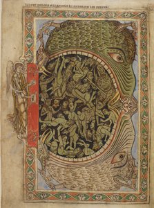 Cotton Nero C IV f.39 فكي الجحيم المُثبت بواسطة ملاك ، من سفر المزامير لهنري بلوا ، حوالي 1121-61 (ورق) بواسطة مدرسة اللغة الإنجليزية