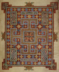 Cotton Nero D. IV، f.138v Carpet page تقدم إنجيل القديس لوقا ، من إنجيل ليندسفارن ، 710-21 (ورق) بواسطة مدرسة اللغة الإنجليزية