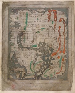 Cotton Tiberius B.V ، الجزء 1 ، f.56v خريطة Tiberius ، Mappa Mundi (ورق) بواسطة مدرسة اللغة الإنجليزية