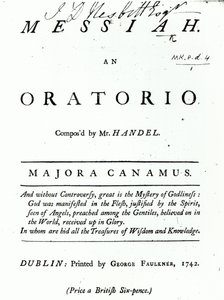 غلاف النوتة الموسيقية لمسيح هاندل ، نُشر عام 1742 بواسطة مدرسة اللغة الإنجليزية