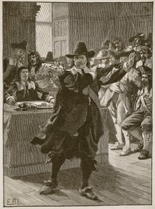 كرومويل يخاطب البرلمان الطويل للمرة الأخيرة ، رسم توضيحي من Cassells Illustrated History of England (sepia photo) بواسطة مدرسة اللغة الإنجليزية