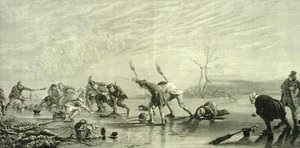 Curling في عام 1880 تقريبًا ، من "Scottish Pictures" ، الذي نشرته جمعية المسالك الدينية بواسطة مدرسة اللغة الإنجليزية