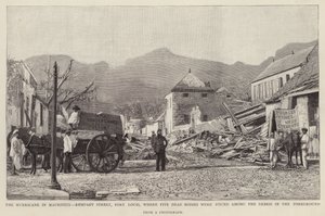 الأضرار التي لحقت بشارع ريمبارت ، بورت لويس ، بسبب إعصار موريشيوس عام 1892 (ليتو) بواسطة مدرسة اللغة الإنجليزية