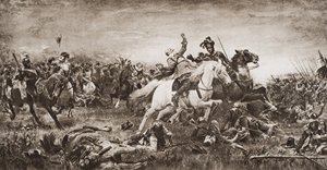 وفاة غوستافوس أدولفوس ، توضيح من "مخطط التاريخ" بواسطة HG Wells ، المجلد الثاني ، نشر في 1920 بواسطة مدرسة اللغة الإنجليزية