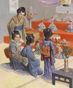 مهرجان الدمى في اليابان (طباعة حجرية ملونة) بواسطة مدرسة اللغة الإنجليزية