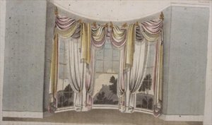 ستائر للنوافذ الدائرية ، صفيحة 108 من مستودع الفنون في أكرمان ، نُشرت عام 1820 (لون ليثو) بواسطة مدرسة اللغة الإنجليزية