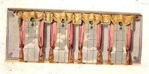 ستائر نافذة غرفة الرسم ، اللوحة 92 من مستودع الفنون في أكرمان ، نُشرت عام 1816 (لون ليثو) بواسطة مدرسة اللغة الإنجليزية