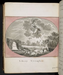 Egerton MS 2066 f.505 "Liberty Triumphant" ، من "The Adventures of Thomas Walter ، كما روى له أحد الأصدقاء:" السيرة الذاتية لـ Jorgen Jorgensen "(قلم حبر وحبر مغسول على الورق) بواسطة مدرسة اللغة الإنجليزية