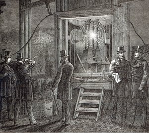 جهاز كهربائي لبرج الساعة ، دور البرلمان من أخبار لندن المصورة ، 16 أغسطس 1873 بواسطة مدرسة اللغة الإنجليزية