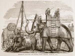 فيل مجهز للمعركة ، بالدروع ، الحودة ، وما إلى ذلك ، التوضيح من Cassells Illustrated History of India بواسطة James Grant ، حانة. 1879 بواسطة مدرسة اللغة الإنجليزية