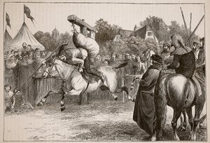 صنع مرح باللغة الإنجليزية في القرن الرابع عشر: إمالة في كوينتين ، رسم توضيحي من Cassells Illustrated History of England (sepia photo) بواسطة مدرسة اللغة الإنجليزية