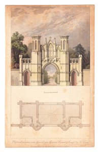 مدخل مقبرة هاي جيت التي نشرتها مجلة السيدة ، حوالي عام 1839. بواسطة مدرسة اللغة الإنجليزية