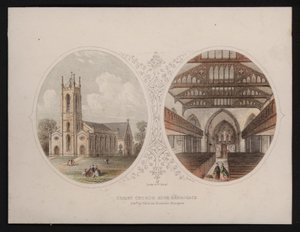 Exterior and interior views of Chriist Church, Harrogate, Yorkshire (coloured engraving) بواسطة مدرسة اللغة الإنجليزية