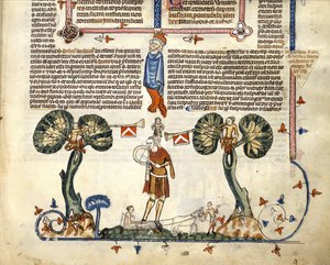 F.94 رجل يعزف على Fife and Drum ، من Smithfield Decretals ، حوالي 1340 (رق) بواسطة مدرسة اللغة الإنجليزية