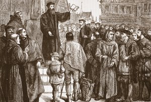 الوعظ فاريل في سوق Neuchatel ، التوضيح من تاريخ البروتستانتية بقلم جيمس أيتكين ويلي (1808-1890) ، حانة. 1878 بواسطة مدرسة اللغة الإنجليزية