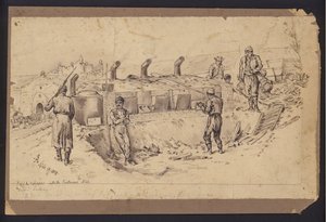 مطبخ ميداني في قلعة نيس ، صربيا ، الحرب الصربية البلغارية ، 28 نوفمبر 1885 (رسم) بواسطة مدرسة اللغة الإنجليزية