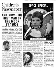 الرجل الأول على القمر بحلول عام 1965 ، الصفحة الأولى من "جريدة الأطفال" ، 1961 (ورق الصحف)