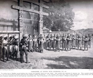 الأجانب في سانشي مع عروض في 145 قبل الميلاد ، توضيح من تاريخ هاتشينسون للأمم ، ج .1910 بواسطة مدرسة اللغة الإنجليزية
