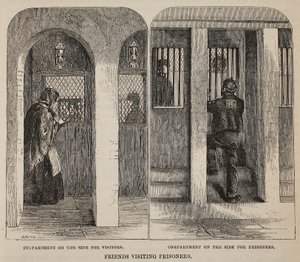 أصدقاء يزورون السجناء ، رسم توضيحي من السجون الجنائية في لندن ومشاهد من حياة السجن بقلم هنري مايهو وجون بيني ، الحانة. 1862 بواسطة مدرسة اللغة الإنجليزية