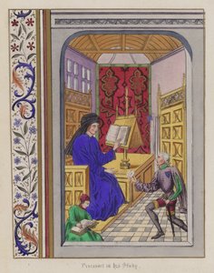 Froissart in his study (coloured engraving) بواسطة مدرسة اللغة الإنجليزية