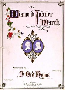 الغلاف الأمامي للنوتة الموسيقية لـ "The Diamond Jubilee March" ، من تأليف J. Ord Hume بواسطة مدرسة اللغة الإنجليزية
