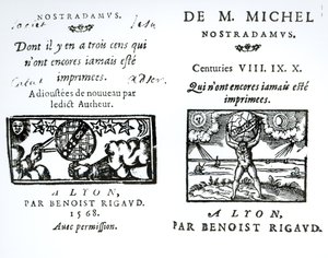 واجهة إلى نبوءات م. ميشيل نوستراداموس ، حانة. بواسطة Benoist Rigaud ، 1568 بواسطة مدرسة اللغة الإنجليزية