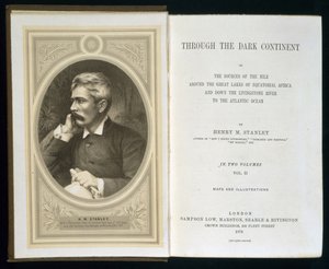 صورة لواجهة عبر القارة السوداء ، بقلم هنري م. ستانلي ، نُشر عام 1878 بواسطة مدرسة اللغة الإنجليزية