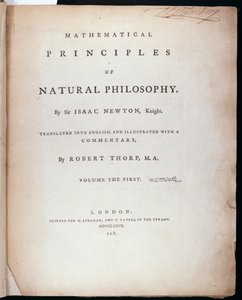 صورة من المجلد الأول للمبادئ الرياضية للفلسفة الطبيعية بقلم السير إسحاق نيوتن (1642-1727) 1777 بواسطة مدرسة اللغة الإنجليزية