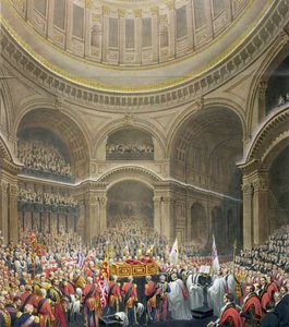 جنازة آرثر ويليسلي (1769-1852) دوق ويلينغتون في كاتدرائية سانت بولز ، نقشها ج. طومسون وإي جيه باريس ، 1852 بواسطة مدرسة اللغة الإنجليزية
