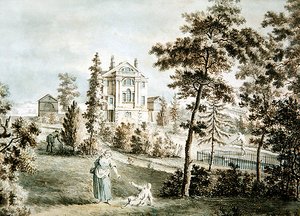 جناح حديقة في حديقة ، حوالي عام 1725 (ألوان مائية على ورق) بواسطة مدرسة اللغة الإنجليزية