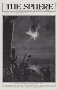 German Zeppelin airship shot down in flames off the coast of Norfolk, World War I, 28 November 1916 (litho) بواسطة مدرسة اللغة الإنجليزية