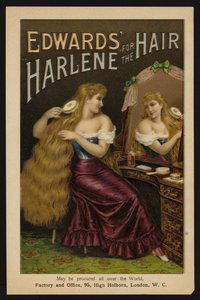 Girl brushing her long blonde hair; Edwards Harlene for the Hair (chromolitho) بواسطة مدرسة اللغة الإنجليزية
