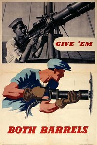 ملصق "Give" Em Both Barrels "للحرب العالمية الثانية بواسطة مدرسة اللغة الإنجليزية