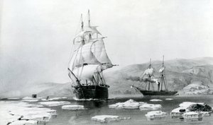 HMS Assistance و Pioneer الخروج من أرباع الشتاء في عام 1854 (الطباعة الحجرية) بواسطة مدرسة اللغة الإنجليزية