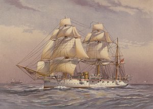 HMS Calliope، طراد من الدرجة 3 (مطبوعة حجرية ملونة) بواسطة مدرسة اللغة الإنجليزية
