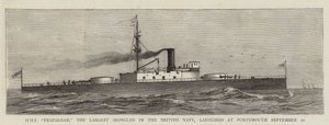 تم إطلاق HMS "Trafalgar" ، أكبر سفينة حربية في البحرية البريطانية ، في بورتسموث في 20 سبتمبر (نقش) بواسطة مدرسة اللغة الإنجليزية