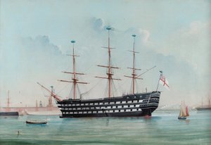 انتصار HMS في ميناء بورتسموث ، c.1860 بواسطة مدرسة اللغة الإنجليزية
