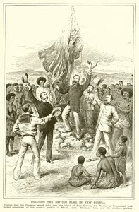 جلالة تشيستر ، قاضي كوينزلاند في رفع العلم البريطاني في غينيا الجديدة ، مارس 1883 بواسطة مدرسة اللغة الإنجليزية