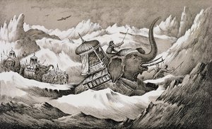 حنبعل (247-c.183 قبل الميلاد) وفيلة حربه يعبرون جبال الألب بواسطة مدرسة اللغة الإنجليزية