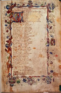 Harley 1758، fol 1، The Prologue، from "The Canterbury Tales" by Geoffrey Chaucer، c.1450-60 (vellum) بواسطة مدرسة اللغة الإنجليزية