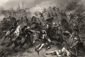 عمود هافلوك يهاجم المتمردين قبل كاونبور عام 1857 ، من "تاريخ التمرد الهندي" ، نشر عام 1858 بواسطة مدرسة اللغة الإنجليزية