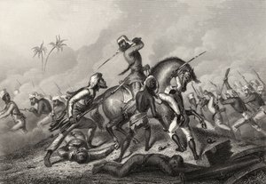 عمود هافلوكس يهاجم المتمردين قبل كاونبور ، من "تاريخ التمرد الهندي" المنشور عام 1858 بواسطة مدرسة اللغة الإنجليزية