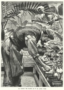 كان يعتني بالنباتات وكأنه يحبها! (نقش) بواسطة مدرسة اللغة الإنجليزية