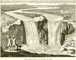 رسم هينيبينز نياجرا في 1678 بواسطة مدرسة اللغة الإنجليزية