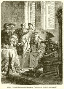 هنري الثامن. ومجلسه يرسم ترجمة الكتاب المقدس إلى اللغة الإنجليزية بواسطة مدرسة اللغة الإنجليزية