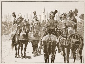 هنري والضباط الفرنسيين الأسرى ، رسم توضيحي من Cassells Illustrated History of England (sepia photo) بواسطة مدرسة اللغة الإنجليزية