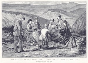 جلالة الملكة في المرتفعات - مأدبة غداء في Cairn Lochan ، 1861 بواسطة مدرسة اللغة الإنجليزية