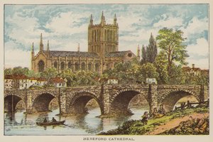 Hereford Cathedral (coloured engraving) بواسطة مدرسة اللغة الإنجليزية