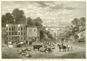 Highgate Archway Gate and Tavern في عام 1825 بواسطة مدرسة اللغة الإنجليزية